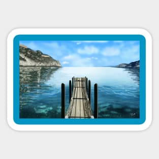 Pier on a Lake Digital Painting Sticker